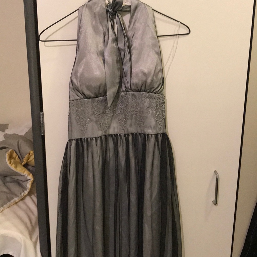 Grey embellished halter dress